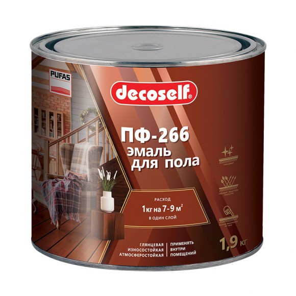 Эмаль для пола Pufas Decoself ПФ-266 красно-коричневая (1,9 кг)