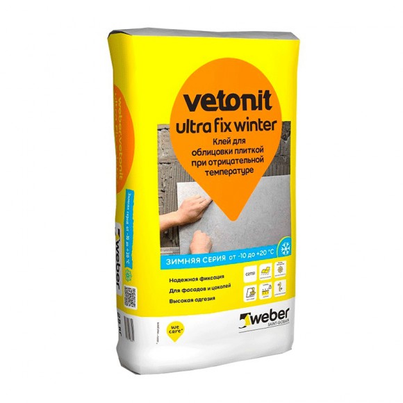 Клей плиточный эластичный и высокодеформативный Weber Vetonit Ultra Fix зимний, 25 кг