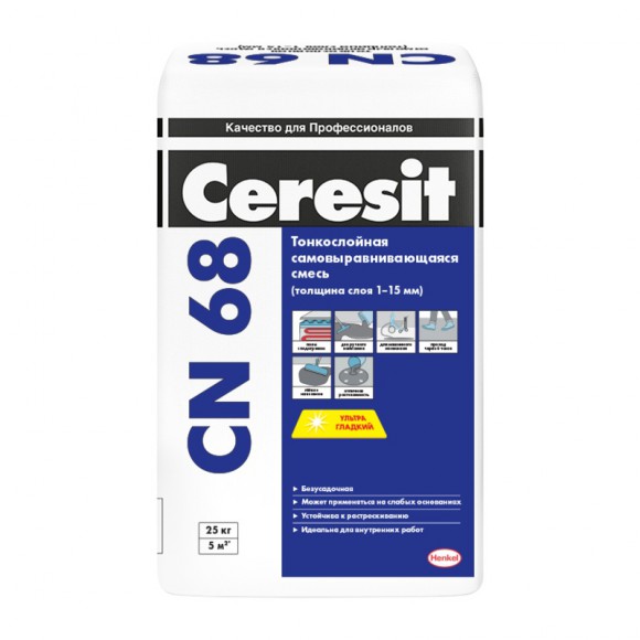 Самовыравнивающаяся смесь Ceresit CN 68, тонкослойная, 25 кг