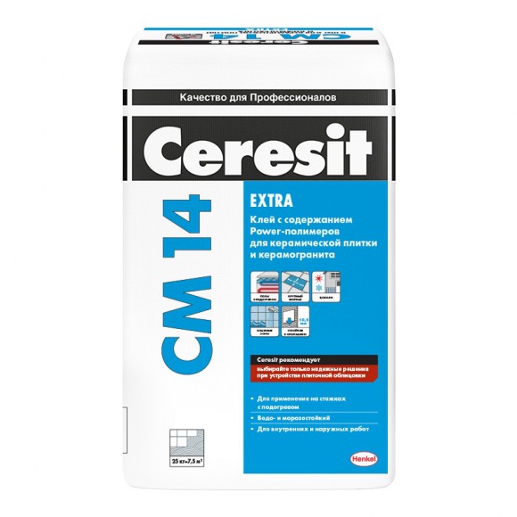 Клей для плитки, керамогранита и камня Ceresit CM 14, 25 кг